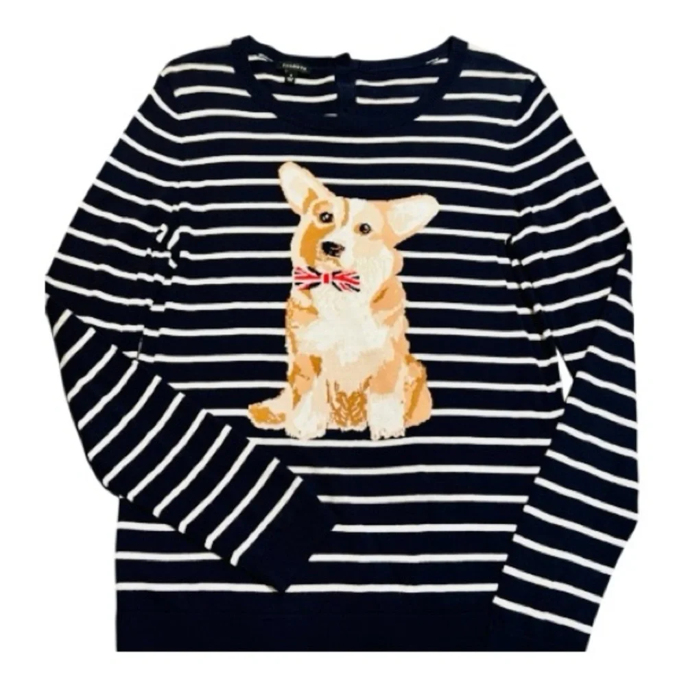 Talbot's Women's Striped Corgi LS Sweater Crewneck | Navy & White | X-Large - Picture 3 of 6